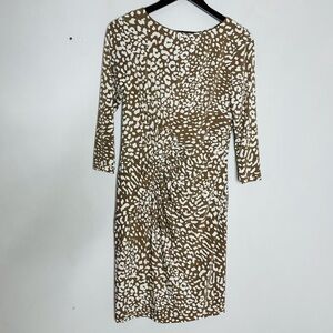 Adrianna Papell Size 6 Gathered Leopard Sheath 3/4 sleeve Dress